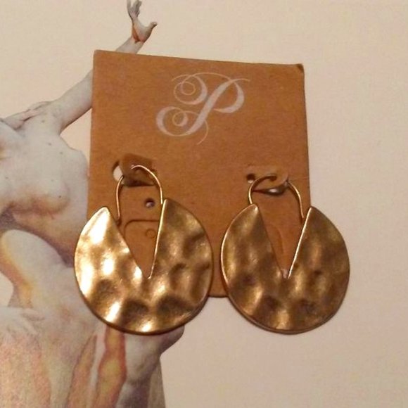 Plunder Hammered Metal Gold Disc Earrings - Picture 1 of 2